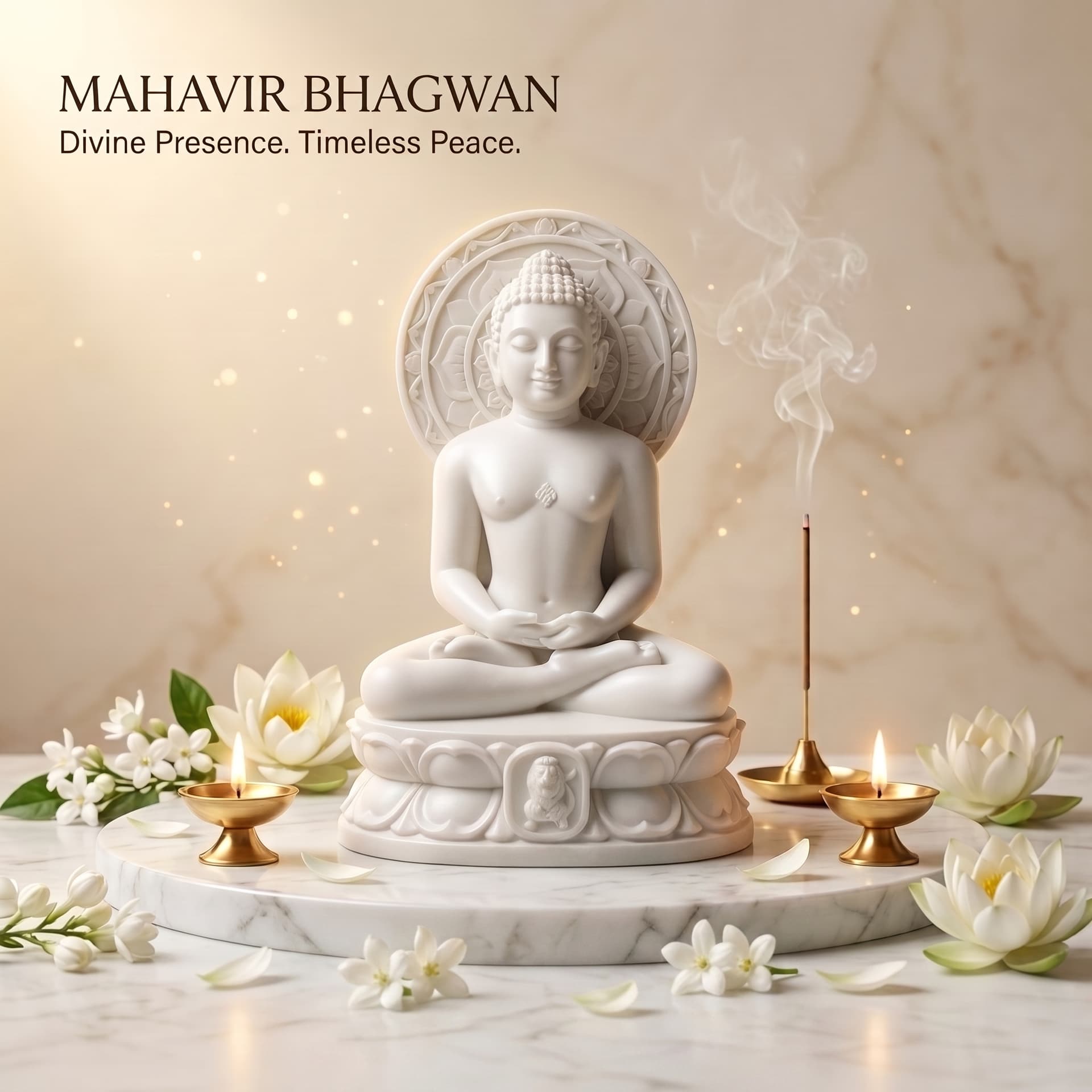 Mahavir Bhagwan Idol 8 Inch | Premium Resin & Marble Powder Jain Murti | White Meditation Statue with Lotus Base | Home Temple, Office, Pooja Room, Living Room Décor | Spiritual Gift — 1